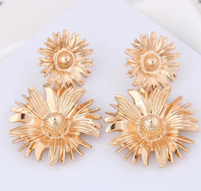 Kymyad Brincos металлический Подсолнух Висячие серьги для женщин золото серебро цвет