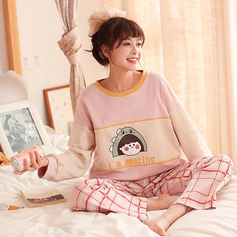

Autumn Pajamas Sets For Women Cartoon Sleepwear Female Pullover Nightwear Suit Ladies Pajamas Women Autumn Homewear 2 pcs .