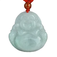 drop shipping women emerald necklace pendant natural jadeite jade laughing buddha maitreya pendant gift for men fine jewelry