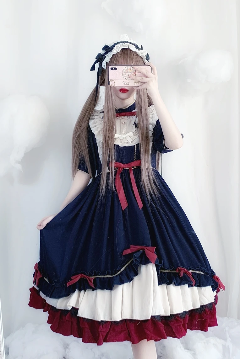 Lolita Summer New Lilian Japanese Lolita Small High Waist Short Sleeve Dress kawaii clothing fairy kei lolita dress