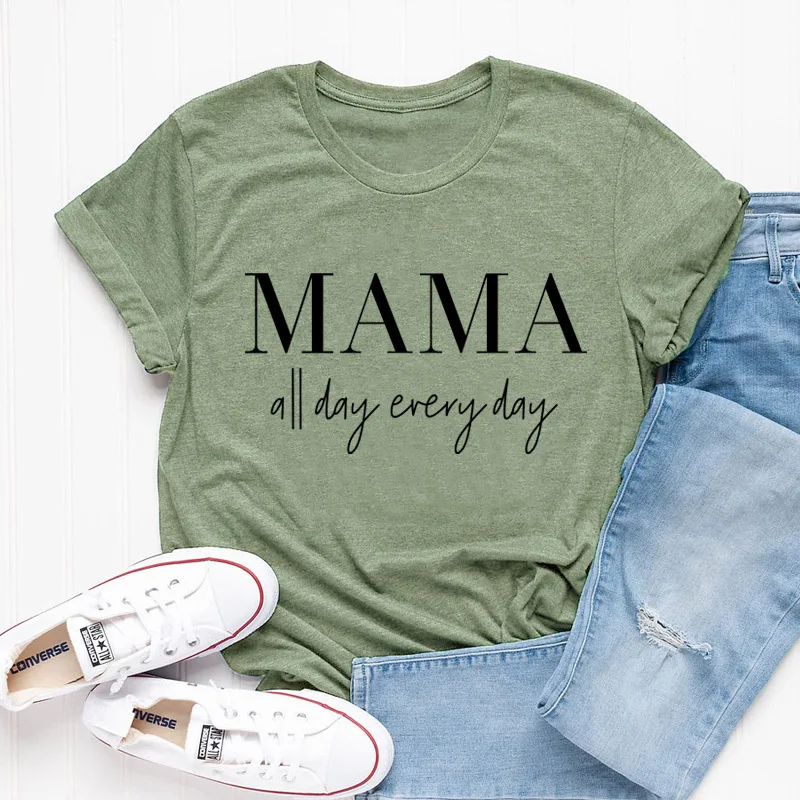 olive tee black text MAMA all day every/футболка Tumblr 90 s, повседневная хипстерская футболка унисекс, стильный топ с короткими рукавами, верхняя одежда с надписью Mama, модная футболка для девочек - Цвет: olive tee black text