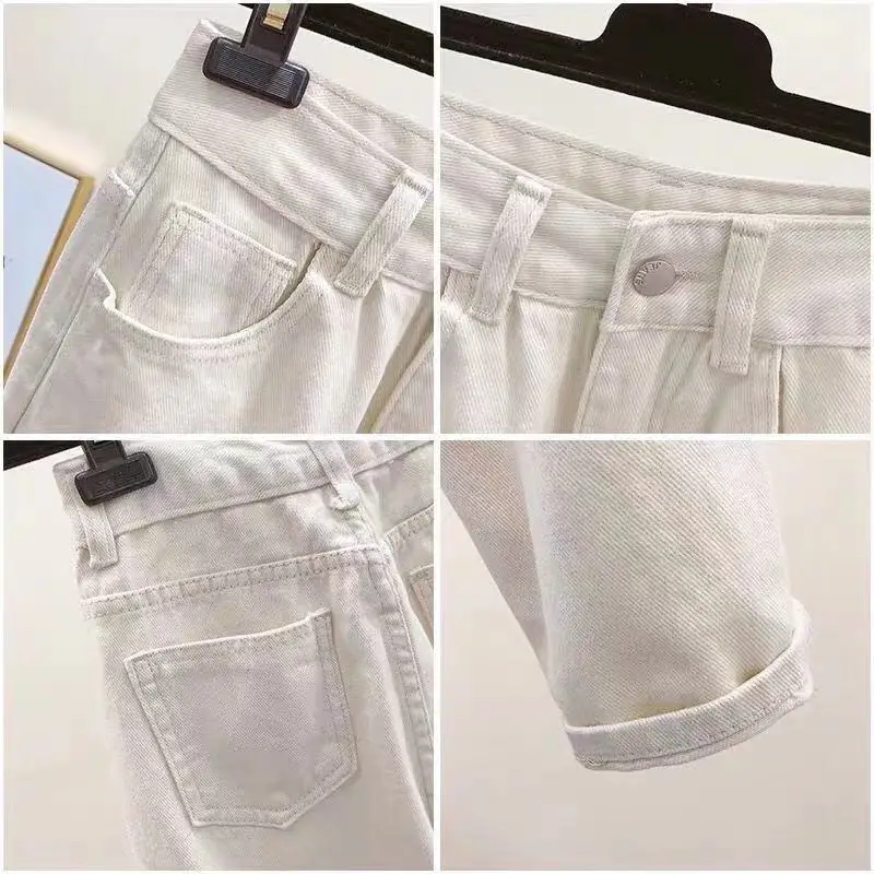 

New spring and summer high waist off white daddy wide leg straight jeans women's loose Korean student Capris