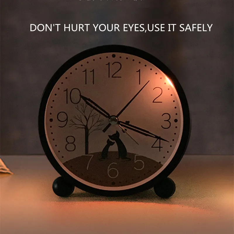 

Electronic Alarm Clocks Home Metal Frame Circular Cartoon Mute Luminova Desk Clock Exquisite Table Decoration Accessories