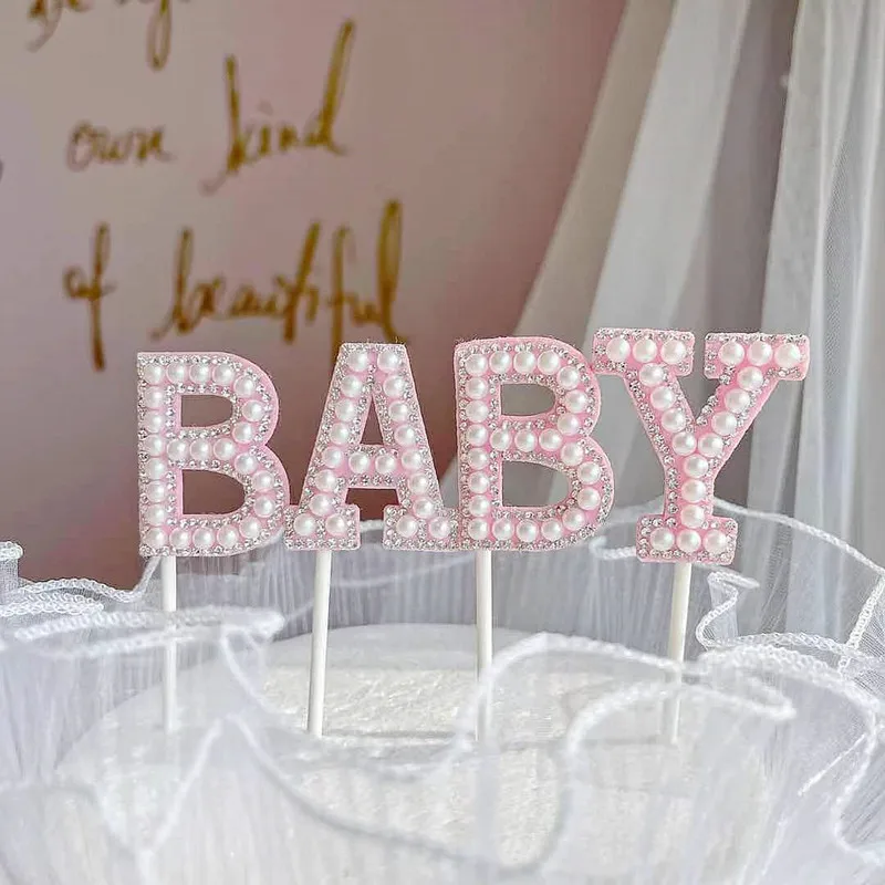 INS жемчужные фетровые Детские топперы для торта розовые украшения на день