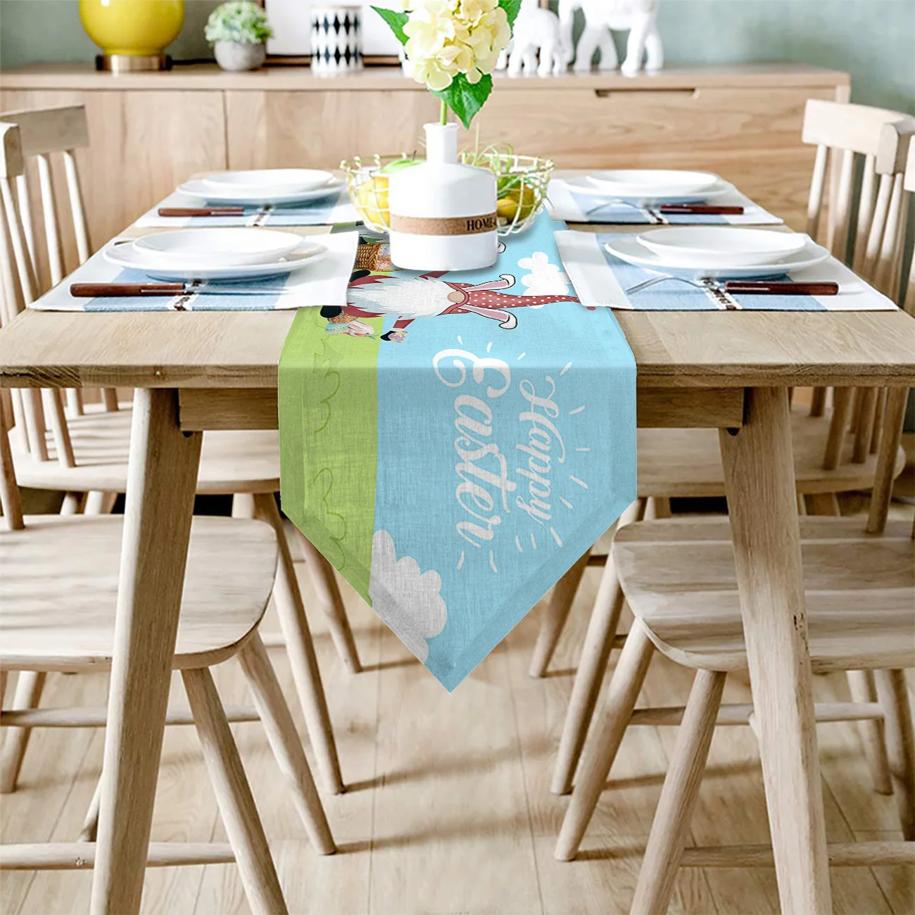 Счастливый Пасхальный карликовый кролик яйцо синий Настольный дорожка s