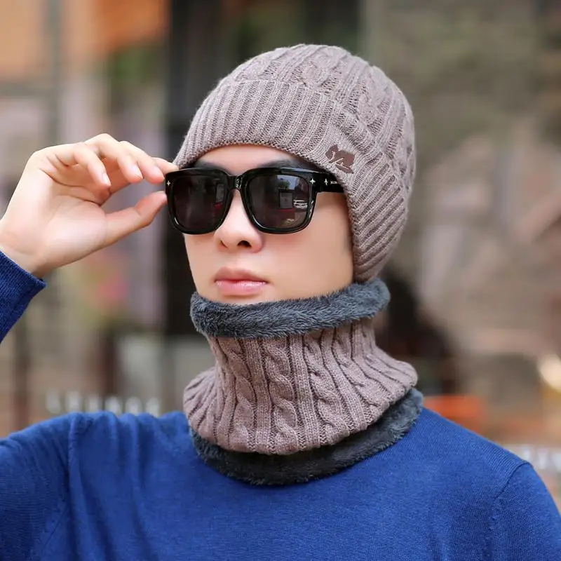 COKK зимние шапки Skullies Beanies, зимние шапки бини для мужчин и женщин, шерстяной шарф, шапки, Балаклава, маска, шапка, вязаная шапка для мужчин - Цвет: Brown