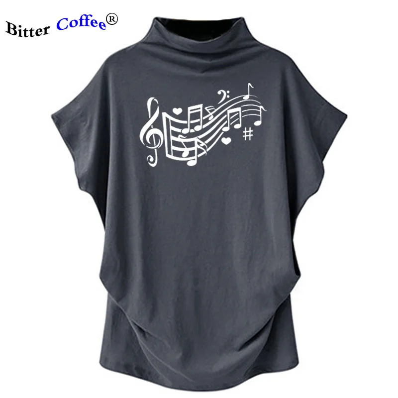 Женская футболка с рукавом летучая мышь летняя принтом музыкальных нот сердец