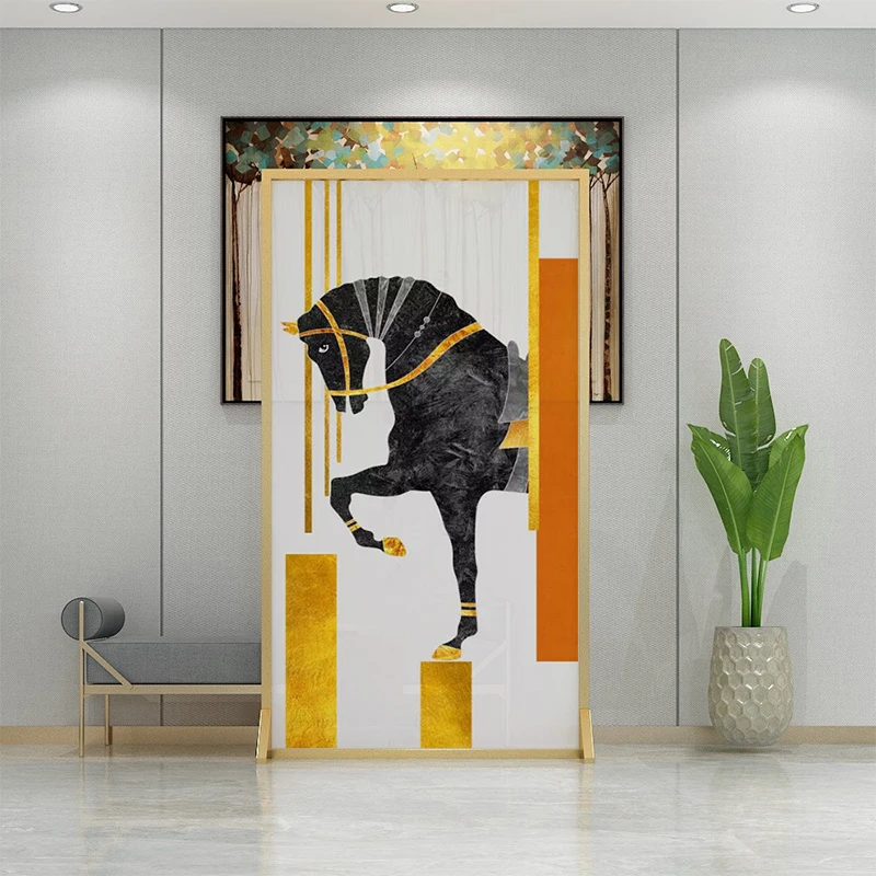 

Modern minimalist screen in-house decorative art partition living room light luxury abstract horse metal screen