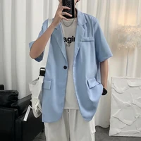 short sleeve small suit jacket male summer korean ins all match ruffian handsome loose casual half sleeve thin suit jacket