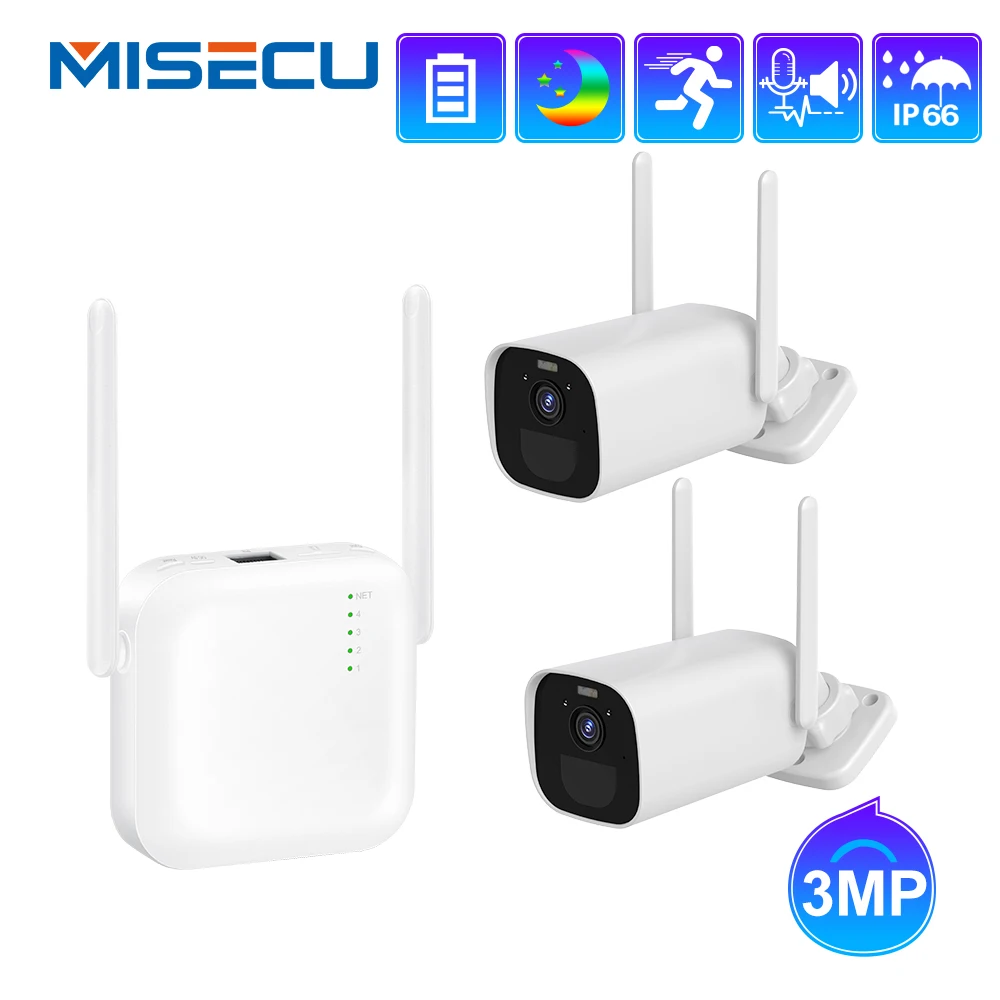 

Misecu CCTV Video Battery Camera Kit 4CH Mini NVR 3MP Wireless Security Camera Outdoor PIR Smart Detection Surveillance System