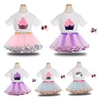 new childrens clothing sequined flower t shirt rainbow mesh skirt bow hairpin 3pcs girls set fashion tops kid princess tutu