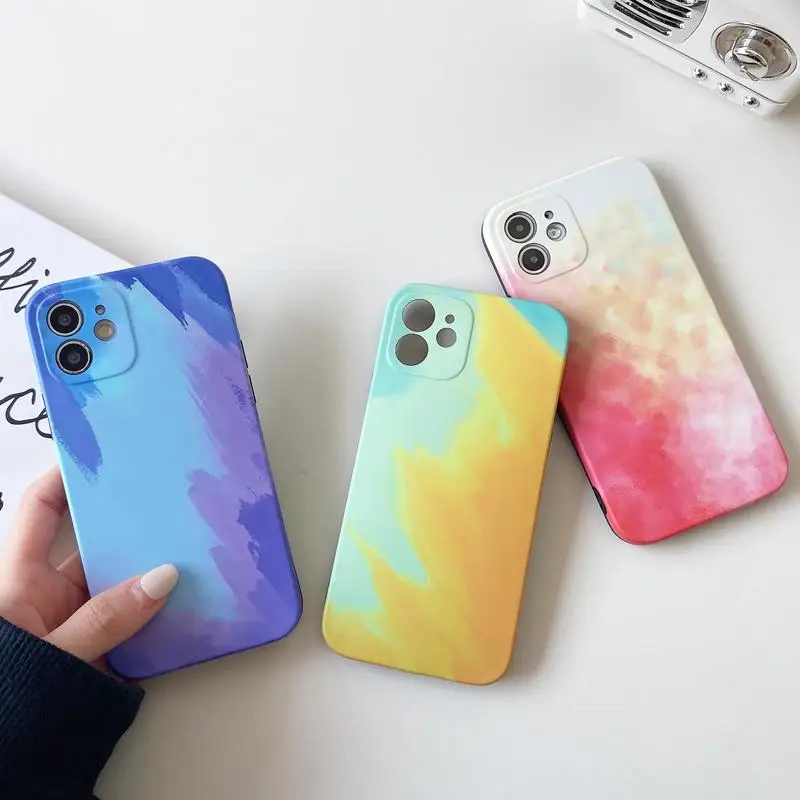 Жидкий силиконовый роскошный квадратный чехол с акварельным для Apple iPhone 12 11 Pro Max X