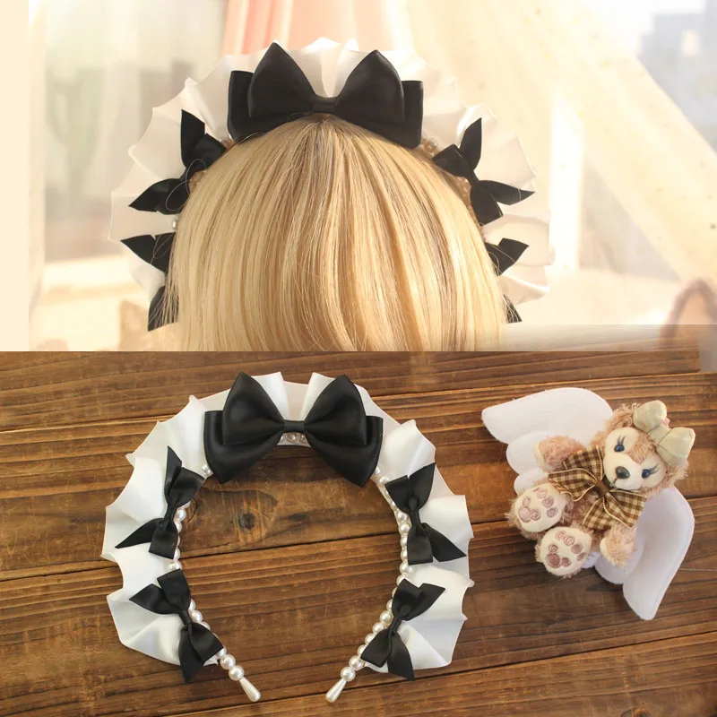 

2021 Hand-made maid black and white basic hair accessories, bow hair bands, COS Japanese soft girl lolita headdress KC Mori Girl