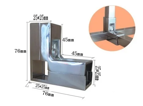 4 шт./лот, алюминиевые квадратные фитинги для труб 25x25 мм, соединительный соединитель для труб, колено, тройник, полка для одежды, демонстрационное хранилище