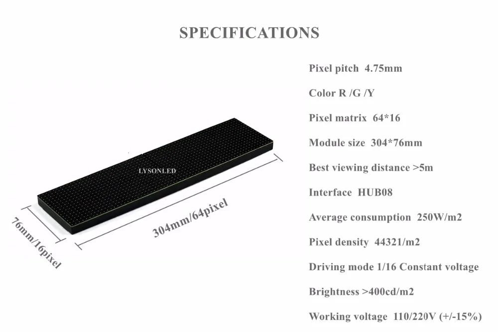 50 шт./лот P4.75 внутренний SMD красный цвет 64x16 пикселей светодиодный матричный