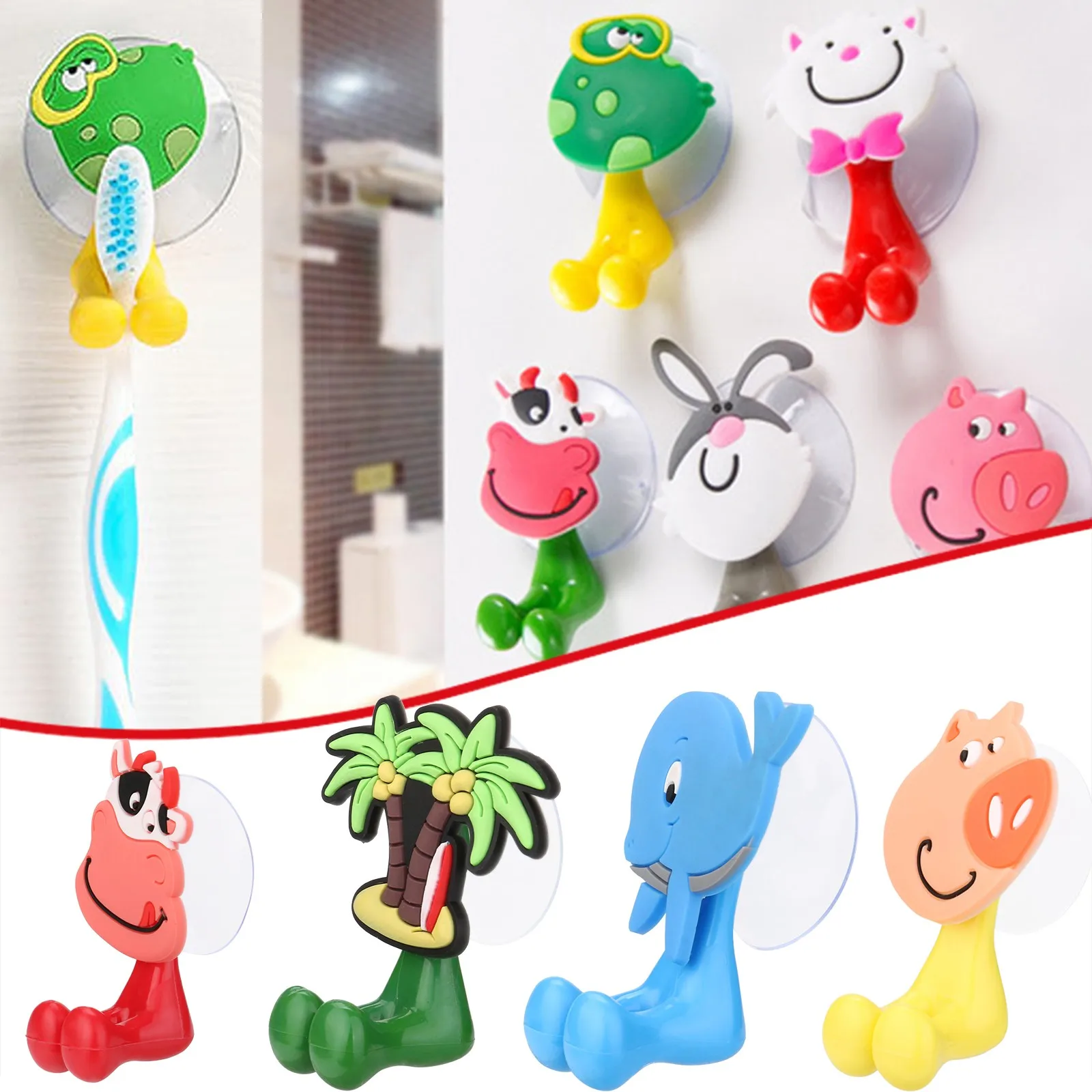 

Cartoon Animal Toothbrush Holder Wall Mounted Sucker Type Toothbrush Suction Wall Rack Home Bathroom Accessories Storage Tool