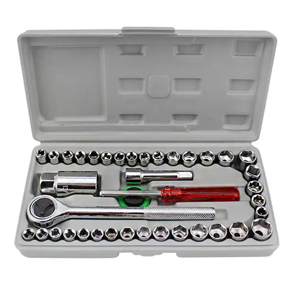 Hot Sale 80% 40Pcs/Set Car Vehicle Toolboxs Socket Wrench Combination Repair Hand Tools Kit