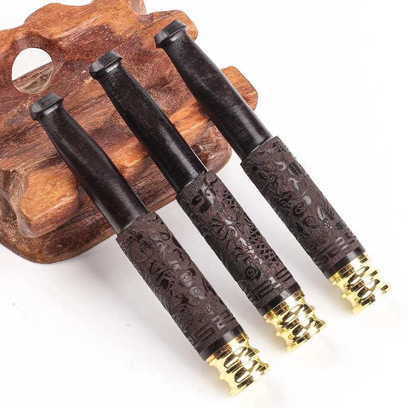 New 1pcs Carved Ebony Wood Cigarette Holder Pipes Portable Filters Smoking Pipe Herb Narguile Smoke h2132 | Дом и сад
