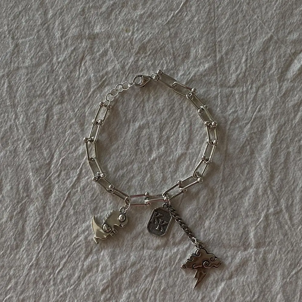 

Industrial style Women's/Girl's Dinosaur Cloud Box Chain Feather bracelets silver Faith fashion elegant Gift Jewelry for women