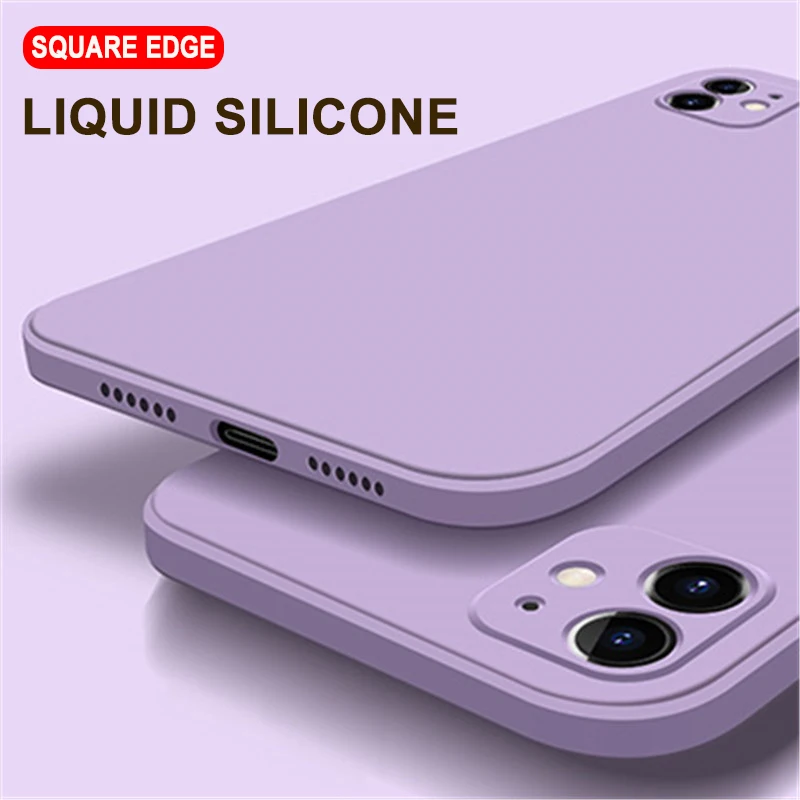 luxury original square liquid silicone phone case for iphone 12 11 pro max mini xs x xr 8 7 plus se 2 thin soft cover candy case free global shipping