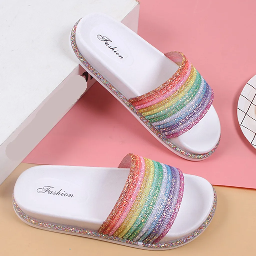 Женские Летние слипоны Повседневная обувь на платформе радужной расцветки