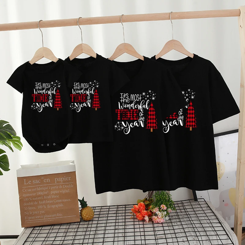 Conjuntos de ropa familiar de &aacute;rbol de Navidad, Camiseta de algod&oacute;n con apariencia familiar, &aacute;rbol de Navidad, madre, padre, beb&eacute;, trajes familiares a juego-4