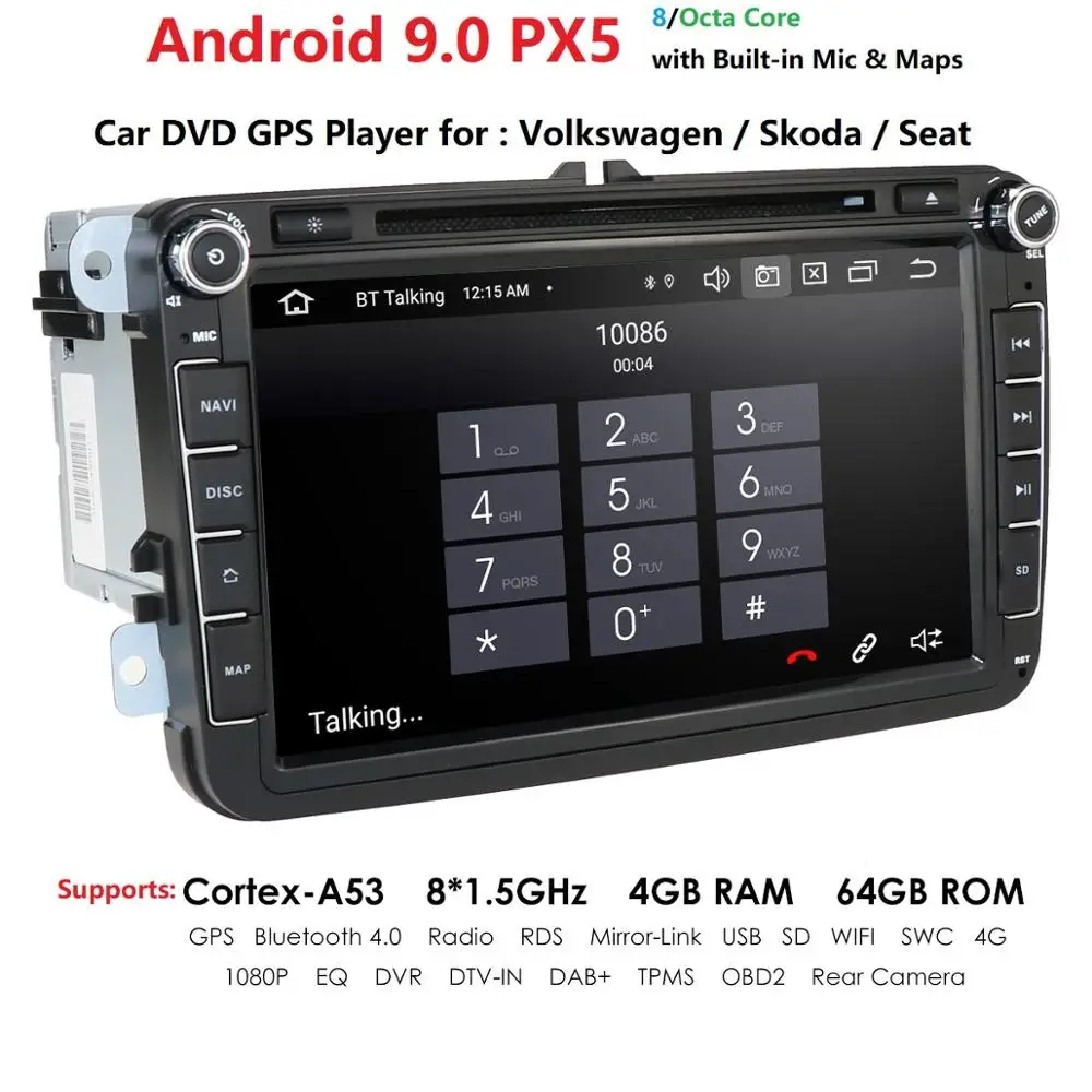 HIZPO 2din Android 9,0 Восьмиядерный 4 Гб ram автомобильный DVD для VW Passat CC Polo GOLF 5 6 Touran EOS T5 Sharan Jetta Tiguan gps Радио bt