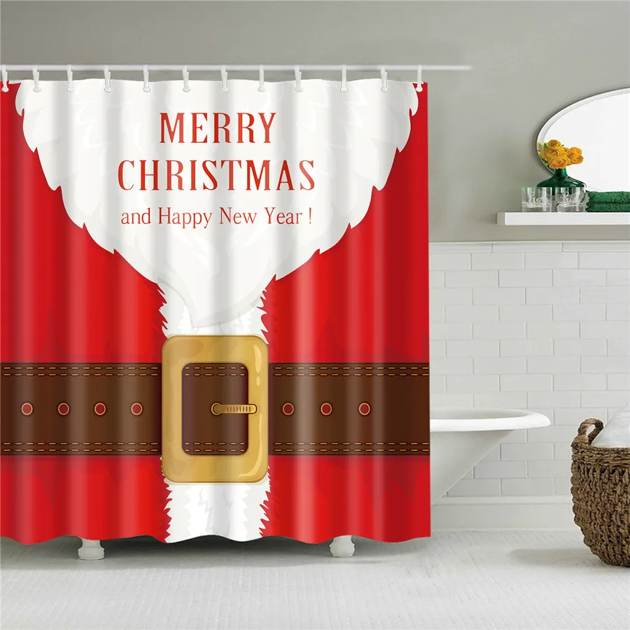 

Christmas Santa Bathroom Shower Curtains Fabric Xmas Farmhouse Home Room Decor Curtains Polyester Bathroom Curtain With Hooks