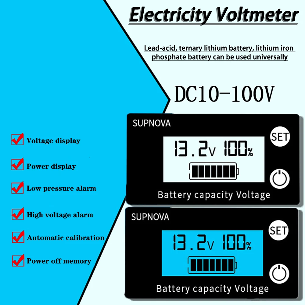 Батарея Ёмкость индикатор DC 8V 100V свинцово кислотный литиевая LiFePO4 Автомобиль