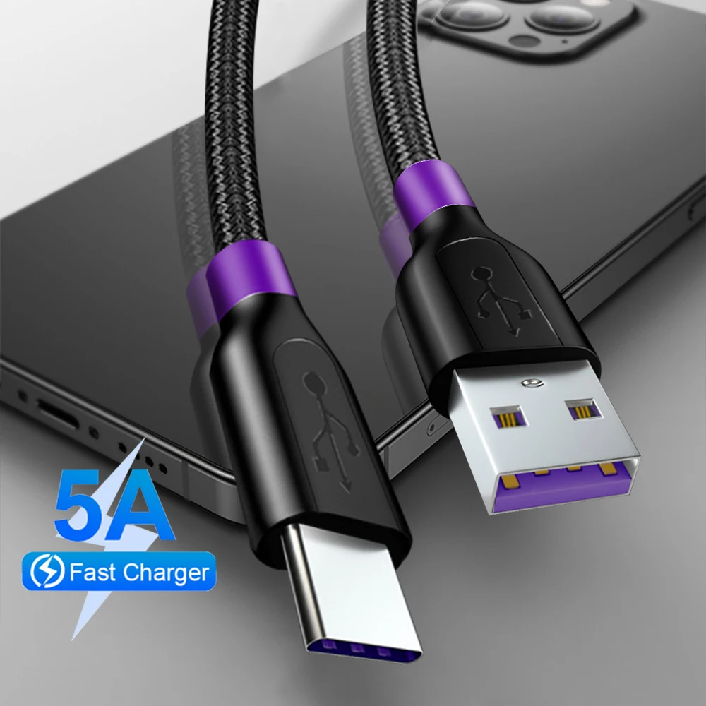 

5A USB Type C Cable For Huawei Mate 20 P20 P30 Pro Lite USB C Type-c Cable 2A For Samsung S10 S9 Oneplus 6t USB-C Charger Cable