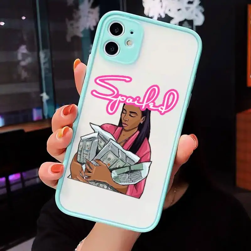 

Black head Girl Fundas Phone Cases matte transparent For iphone 7 8 11 12 plus mini x xs xr pro max cover