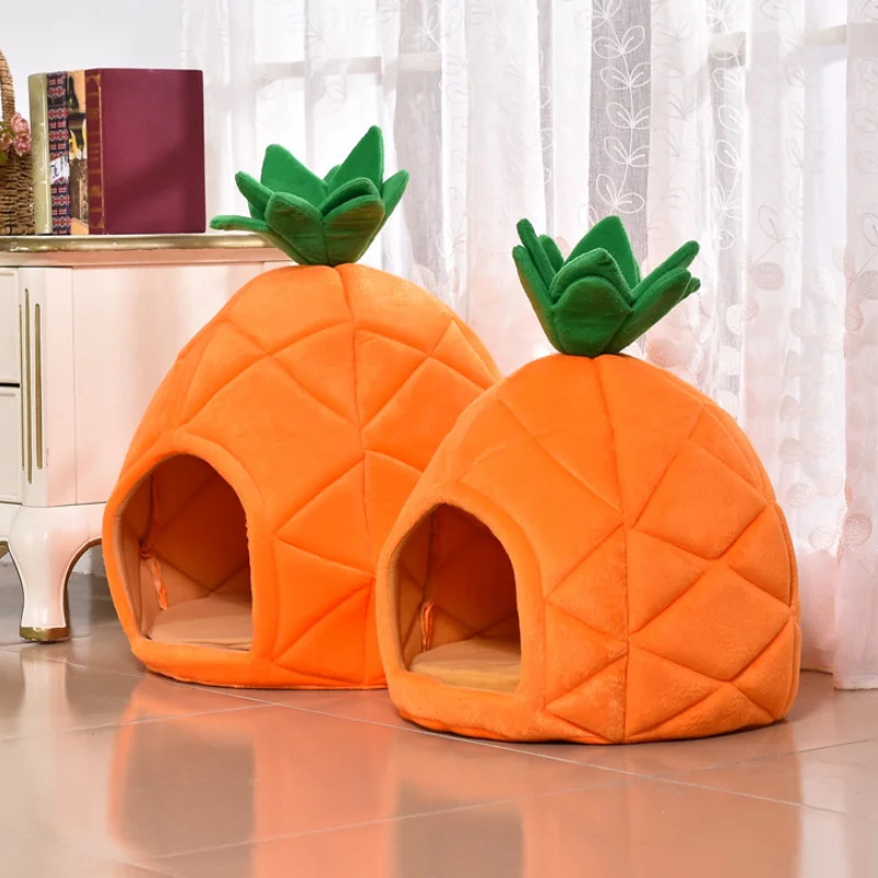 

Cute Pineapple Pet House Sleep Basket Warm Enclosed Cat Puppy Dog Bed For Small Dogs Litter Lounger Foldable Kennel Sofa Niche