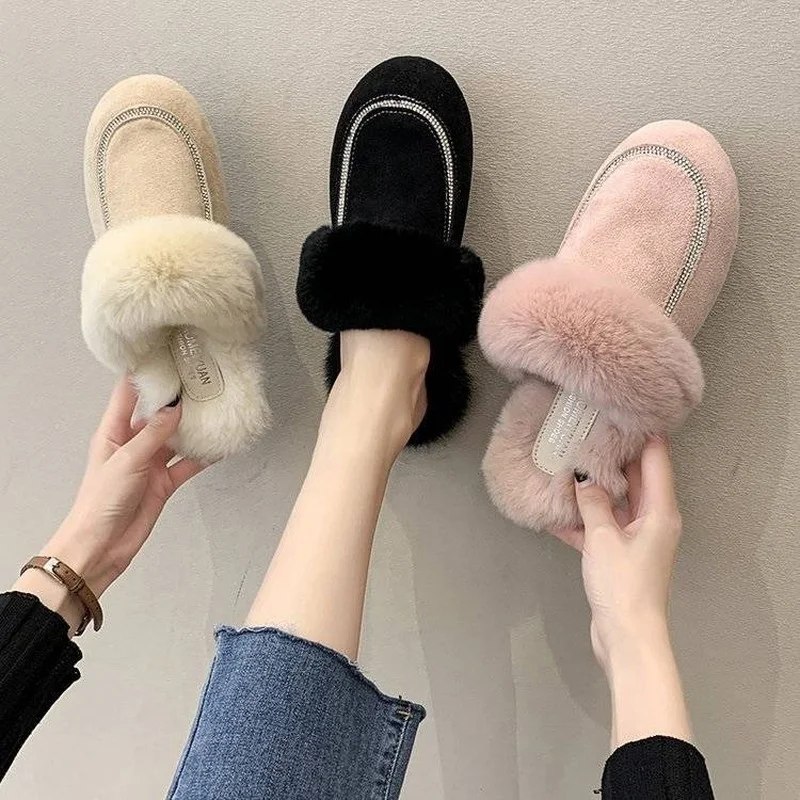 

Baotou Slipper Women Wear Cashmere To Keep Warm and Wild Flat-bottomed 2021 Autumn and Winter Fashion New Cotton Slippers.