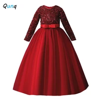 qunq sequined girls princess dress long sleeve spring fall kids party clothes for 4 5 6 7 8 9 10 11 12 year children costume