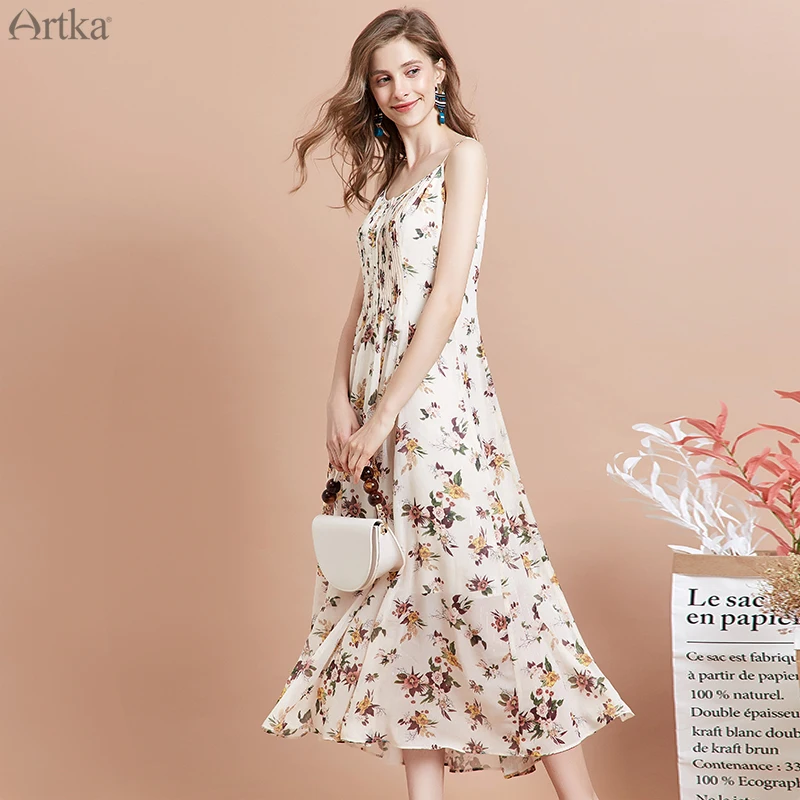 Женское шифоновое платье с цветочным принтом ARTKA Элегантное Длинное Платье на