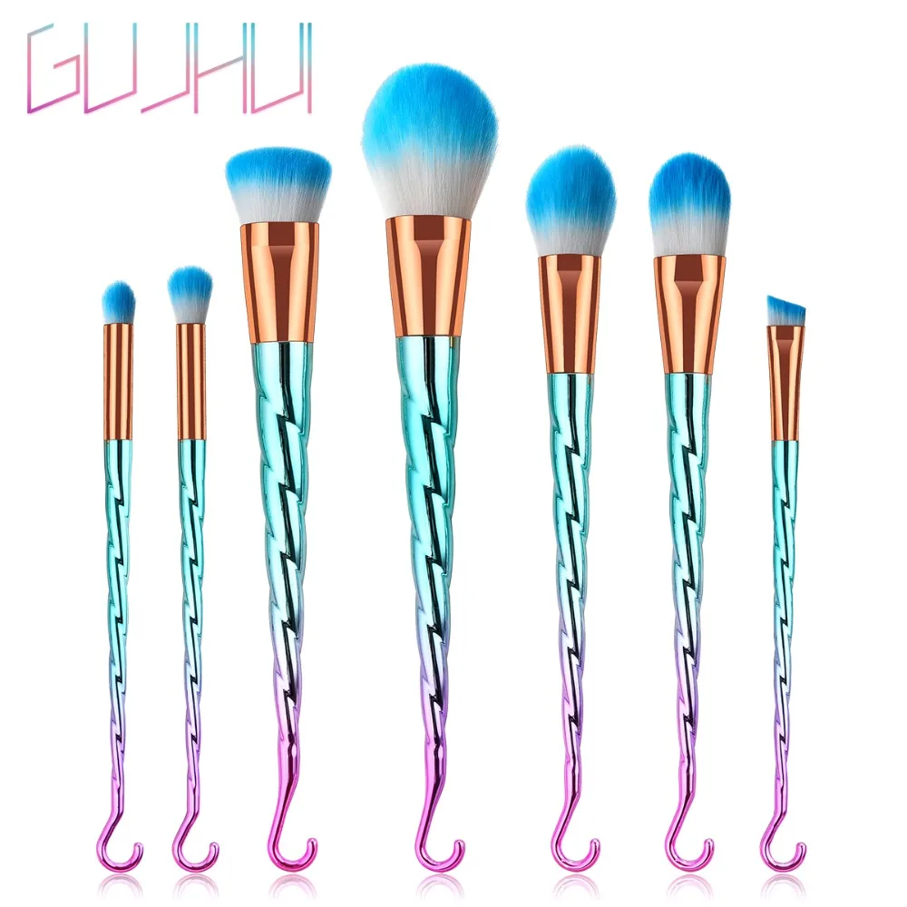 GUJHUI 7 шт набор кистей для косметики Розовый Зеленый нос тональный порошок тени