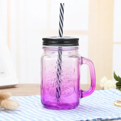 K BPA free Gradient Mason банка чашка для молока и чая Классическая Изолированная кружка-чайник металлическая крышка с соломинкой Размер соломы - Цвет: K