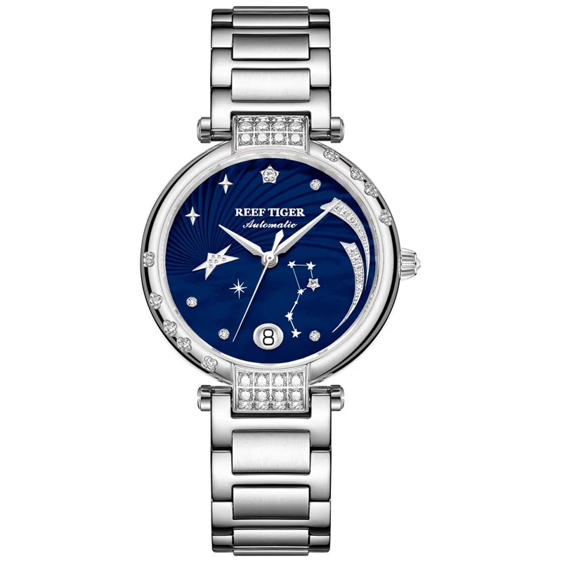 Reef Tiger/RT Top Brand Luxury Women Watch Ceramic Bracelet Diamond Automatic Mechanical Shell Watches Clock RGA1592 enlarge