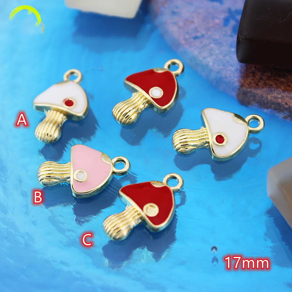 

Mushroom Enamel Charm Pendants 10pcs Kawaii Alloy Metal Drop Oil Charms Gold Pendant For DIY Bracelet Necklace Jewelry Making