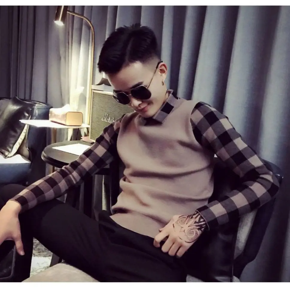 

Fashion new sweater men's Korean version Lapel men's autumn jacket trendy slim knit bottom coat