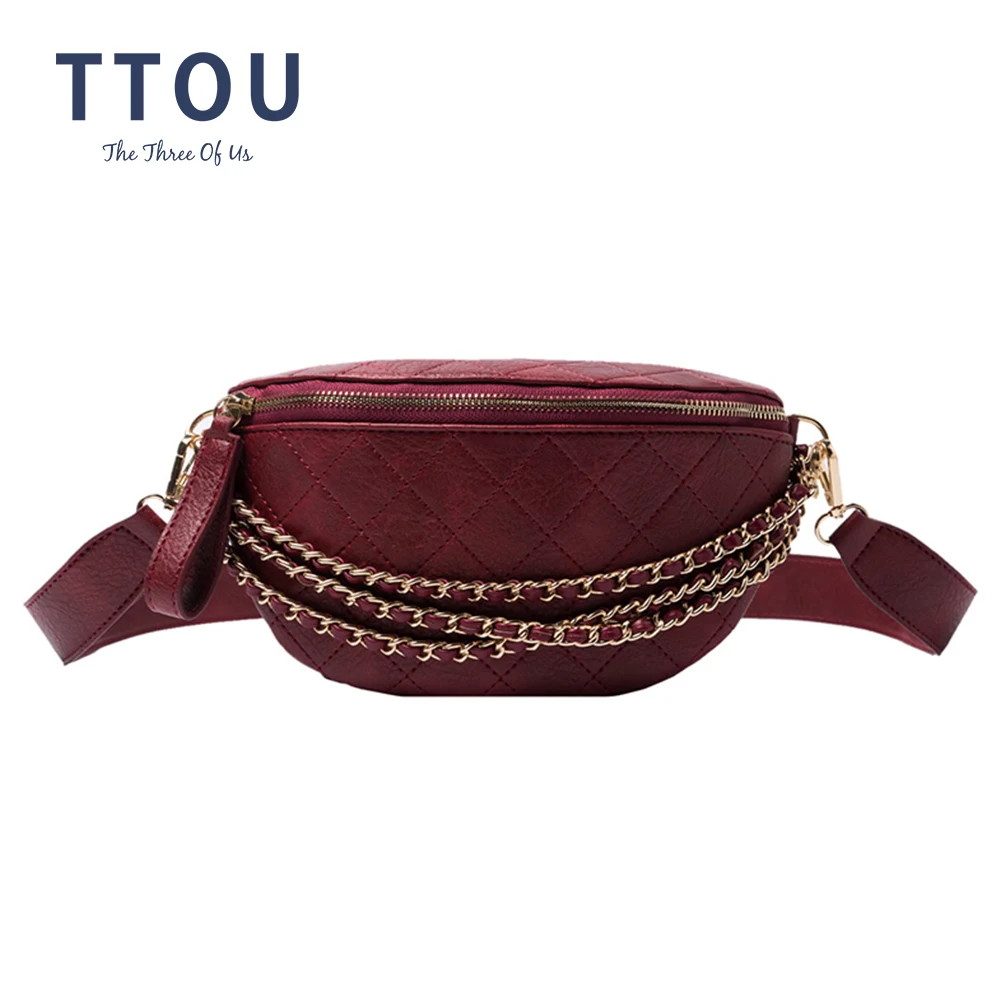 

TTOU 2021 New In Messenger Bag Women Letter Chains Single Shoulder Chest PU Leather Handbag and Purse Wide Straps Day Clutches