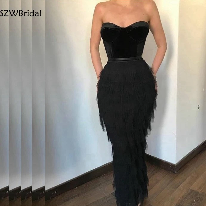 

New Arrival Black Tulle abiye Evening dresses Long dress Arabic muslim evening dress Party avondjurk Formal dress