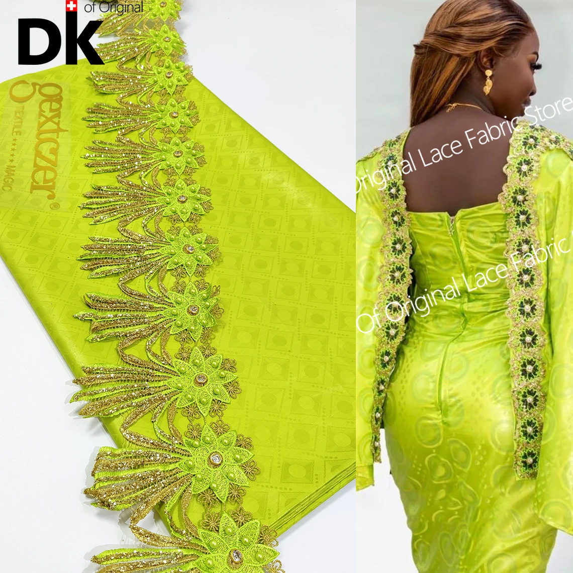 

African Lace Fabric 5+5 Yards Basin Riche Gextczer Brocade With Ribbon For Crafts Sewing Accessories For Wedding Bride Dress