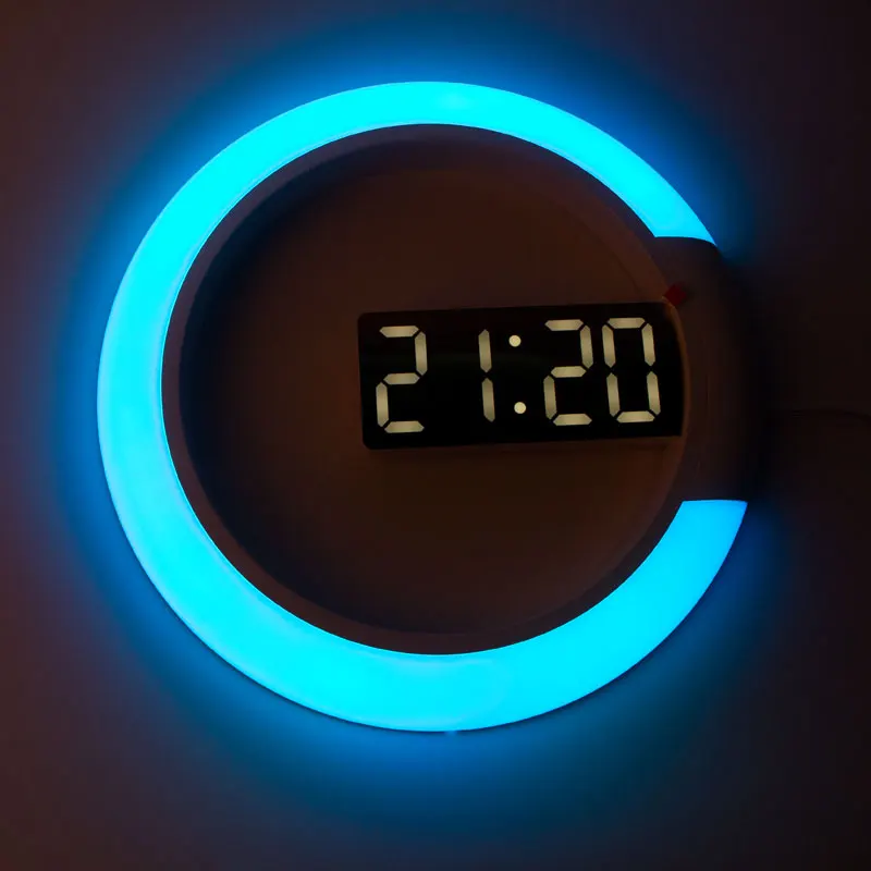 

3D LED Digital Wall Clock Alarm Mirror Hollow Watch Table Clock 7 Colors Temperature Nightlight For Home Living Room Decorations