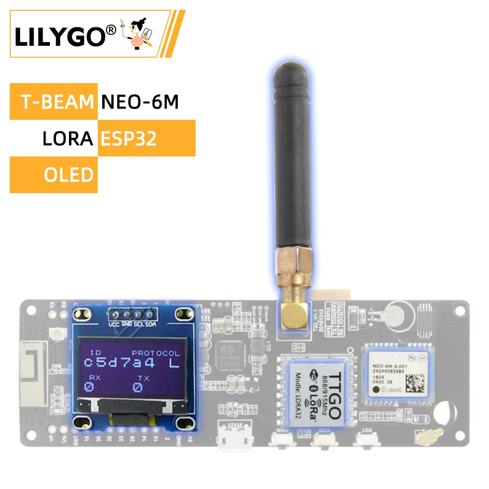 Módulo de Desenvolvimento sem Fio Suporte da Bateria Esp32 com Oled Lilygo® Ttgo T-beam Lora 433 – 868 915 923mhz Gps Neo-6m Sma 18650 V1.1