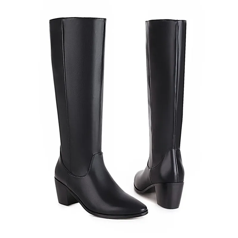 

winter The New fashion Pointed High heels Knight boots black brown Simplicity temperament Thick heel Women boots size 34-43