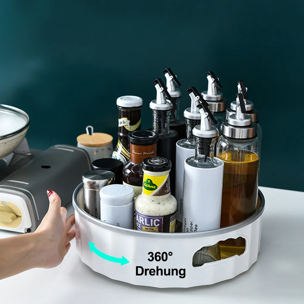 

2pcs 360 Rotatable Kitchen Storage Bin Perfume Cosmetic Plastic Storage Box Single Layer Multifunction Rotating Commodity Shelf