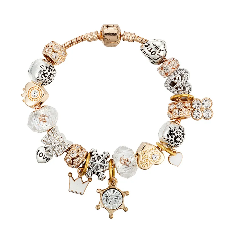 

Original New Crystal Beaded Bracelet Woman Crown Love Snowflake Pendant panjia Style Jewelry Temperament All-match