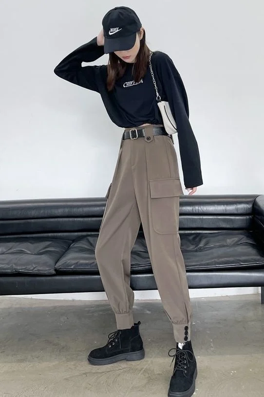 

TINT ERA Overalls Women's Loose Thin Bf High-waist Straight-leg Pants All-match Elastic Casual Trousers Tide Pantalon Femme