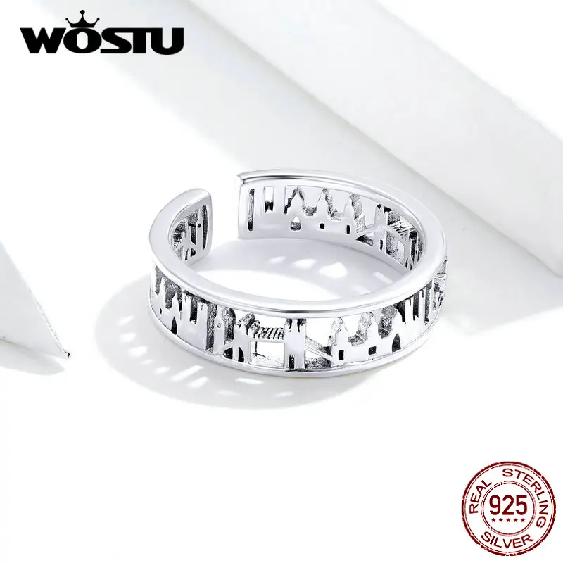 WOSTU, новая мода, 925 пробы, серебро, Лондон, город, винтажные кольца для женщин, регулируемые кольца, палец, для свадьбы, вечеринки, ювелирные изделия, FIR606